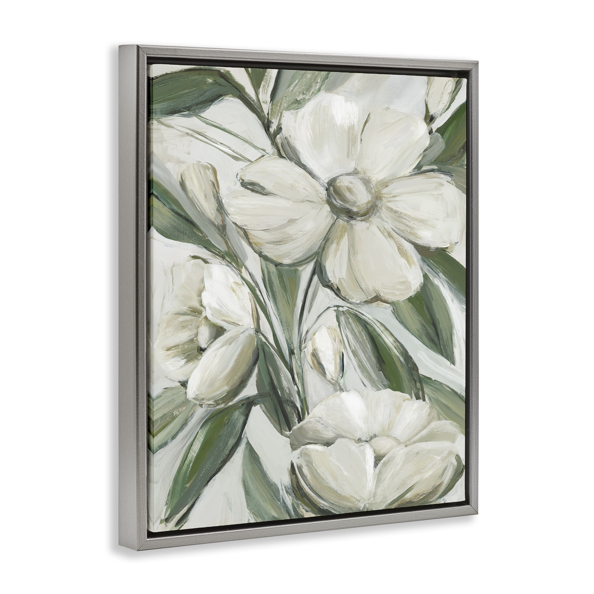 Stupell Industries Dogwood on Vines Plants & Flowers Painting Gray Floater Framed Canvas Art Print Wall Art, 25 x 31