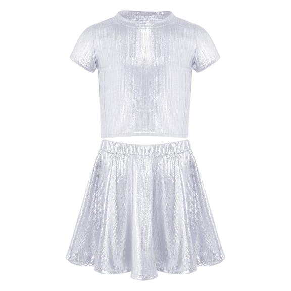 Doomiva Kids Hip Hop Dance Set Shiny Jazz Disco Outfits Cheer Outfit for Cheerleading Competitions Hip-hop White 10-14