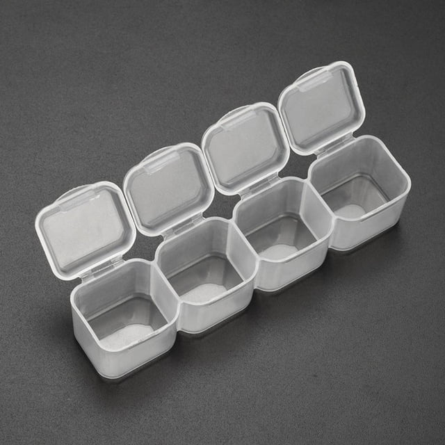 Caja de plástico transparente de 4 rejillas, organizador de cajas de almacenamiento de joyas con cuentas para píldoras Ygjytge Cuidado Belleza