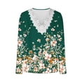 thumbnail image 4 of PuLe Women's Top Womens Summer Fall Floral Printed 3/4 Sleeve Tops Crochet Lace Trim Long/Short Sleeve Tshirts Casual Overiszed Tees, 4 of 5