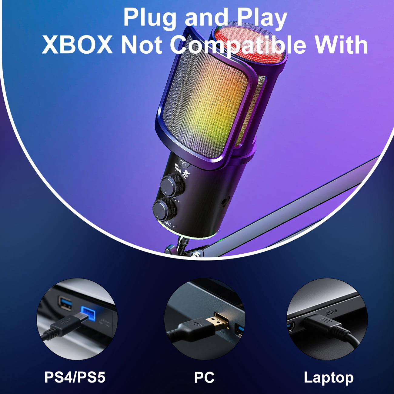 ONIKUMA USB Gaming Microphone with Boom Arm, Noise-Cancelling Condenser Mic for Streaming, Podcast, PC, Mac, PS4/PS5
