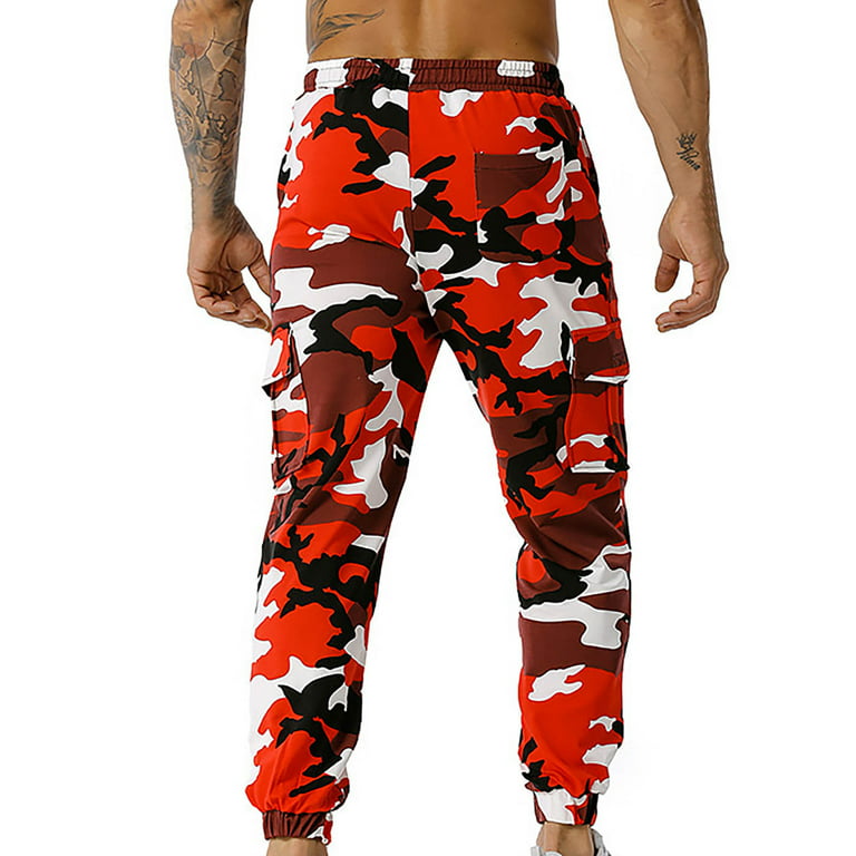 YUHAOTIN Joggers Pants Man with Pocket Casual Jogging Elastic Men's Mid  Waist Camouflage Sweatpants Men's Pants,Red