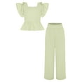 thumbnail image 3 of TSSOE Kids Girls 2 Piece Summer Casual Outfit Self-Tie Bowknot Peplum Tops Shirts with Wide Leg Pants Set Khaki 7-8, 3 of 7