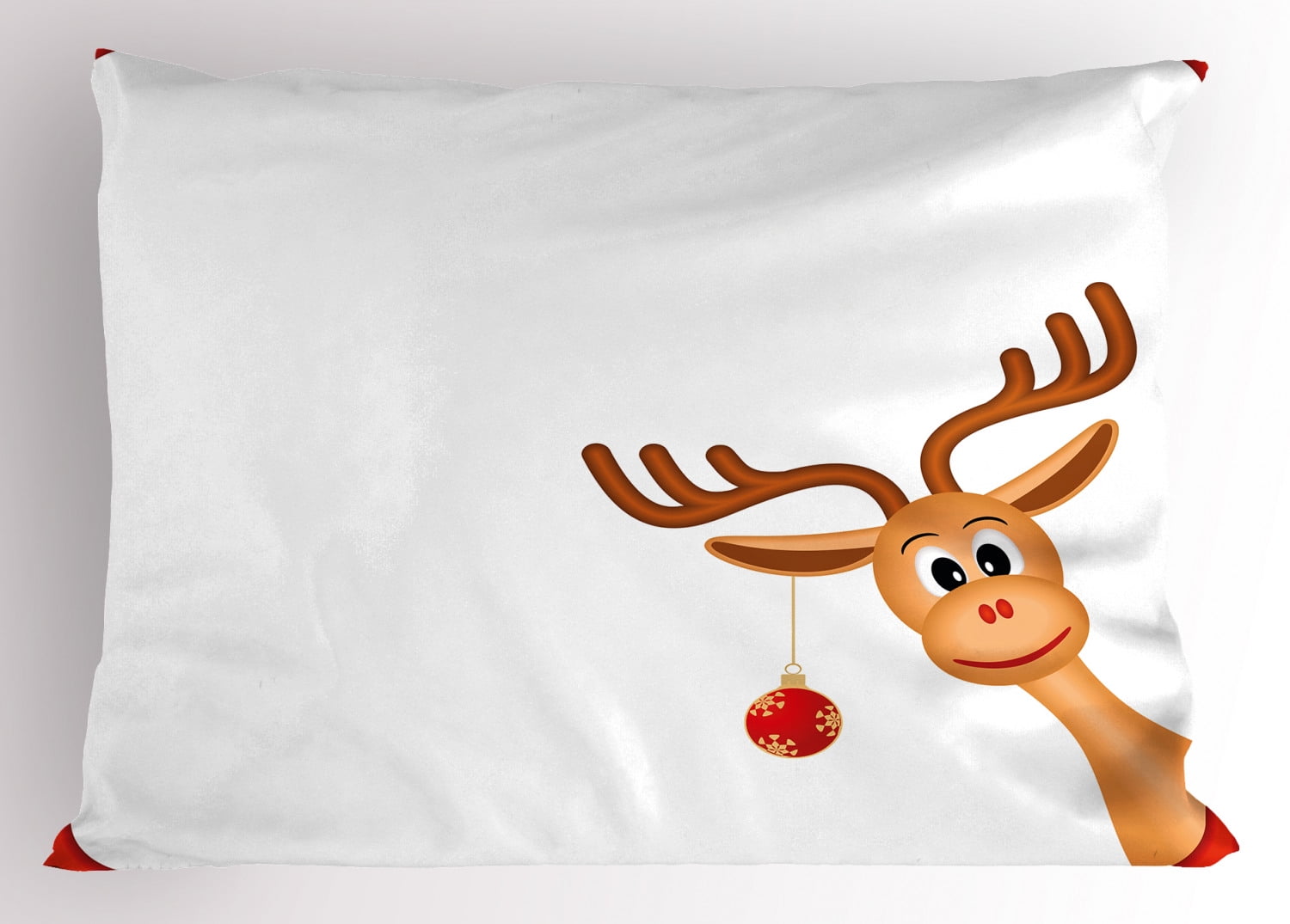 Kids Christmas Pillow Sham Reindeer in Empty Frame with Red Border Xmas