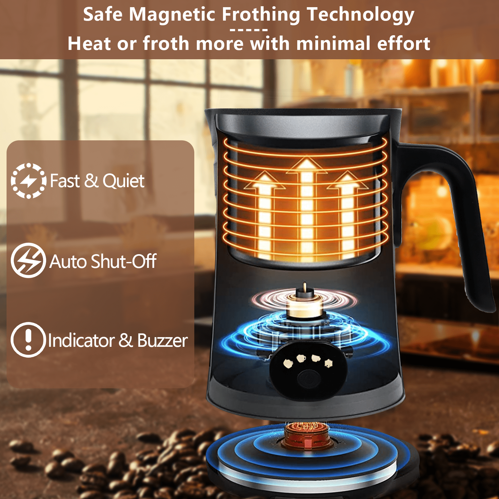 YEOLEH Milk Frother 4-in-1 Milk Steamer, Automatic Hot and Cold Foam Maker Milk Coffee Foamer with 2 Whisks for Latte Cappuccinos, Macchiato, Hot Chocolate Milk
