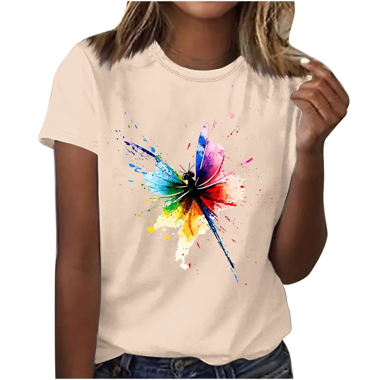 Women's Short Sleeve Printed Tunic Tops - Comfy Casual Tee, Loose Fit, For Summer & Vacation