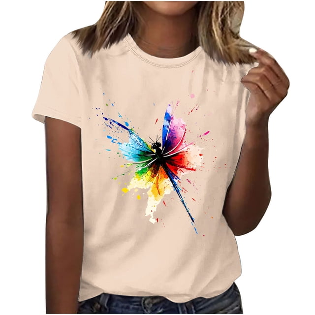Mareep T-shirt pour Femmes S-3TG T-shirt Imprimé à Col Rond Manches Courtes Haut à Col Rond en Solde, Cadeau