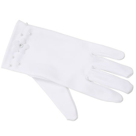 Angels Garment Little Girls White Beaded Flower Girl Communion Gloves 4/7