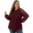 thumbnail image 4 of JWD Plus Size Tops For Women Lace Sleeve Blouse Waffle Knit Long Sleeve Shirts Wine Red-3X, 4 of 7