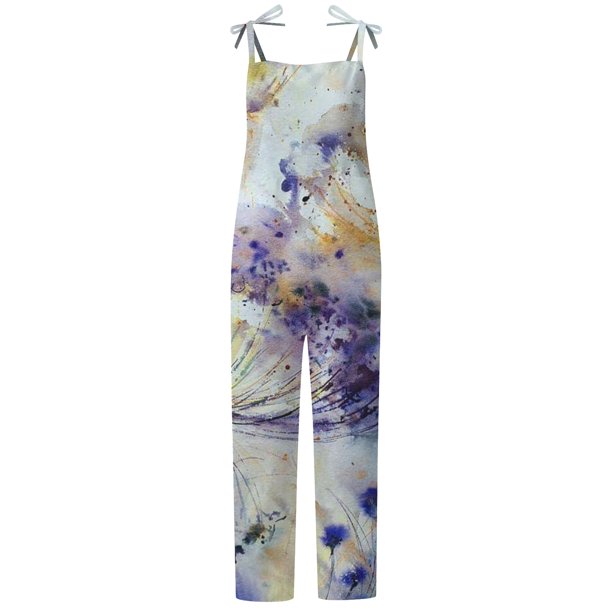 Gibobby Pantalones cortos Mono informal con estampado floral y tirantes ajustables para mujer(Azul, XXXL)