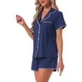 thumbnail image 4 of INSPIRE CHIC Women's Pajama Sets Short Sleeves Comfy Highly Elastic Button Up Tops and Shorts 2 Pcs Laarge Blue, 4 of 6