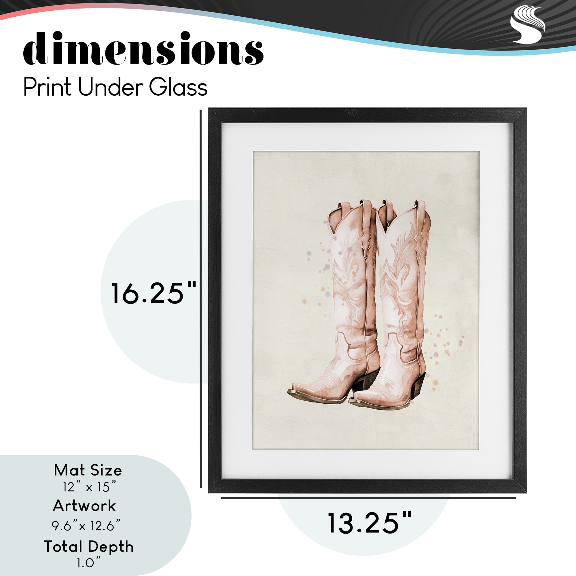 Howdy Cowgirl Pastel Boots Black Framed Print Under Glass, design by Kim Allen