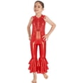 thumbnail image 3 of MSemis Kids Girls Metallic Bell-Bottom Jumpsuit for Ballet, 3 of 5