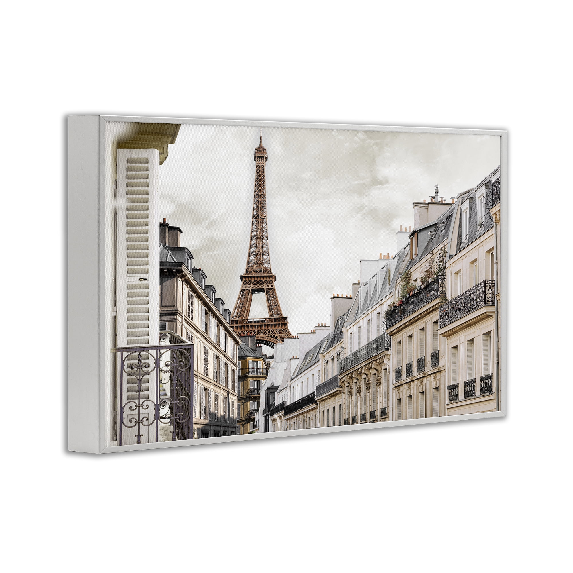 Stupell Industries Eiffel Tower Through Parisian Balconies White Framed Giclee Art, design by CAD Designs