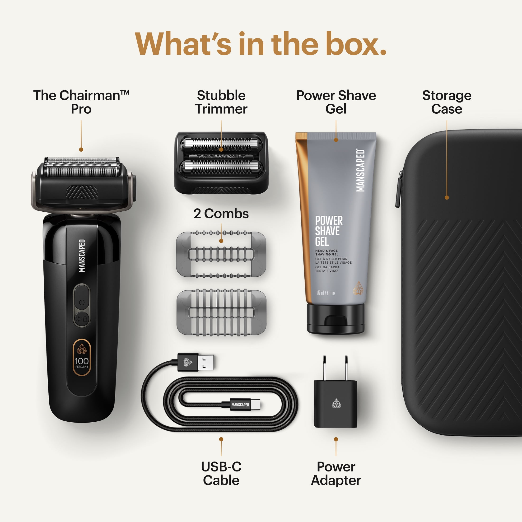 Manscaped Chairman Pro Precision Pack Foil Face Shaver & SkinSafe Face Stubble Trimmer with Shave Gel