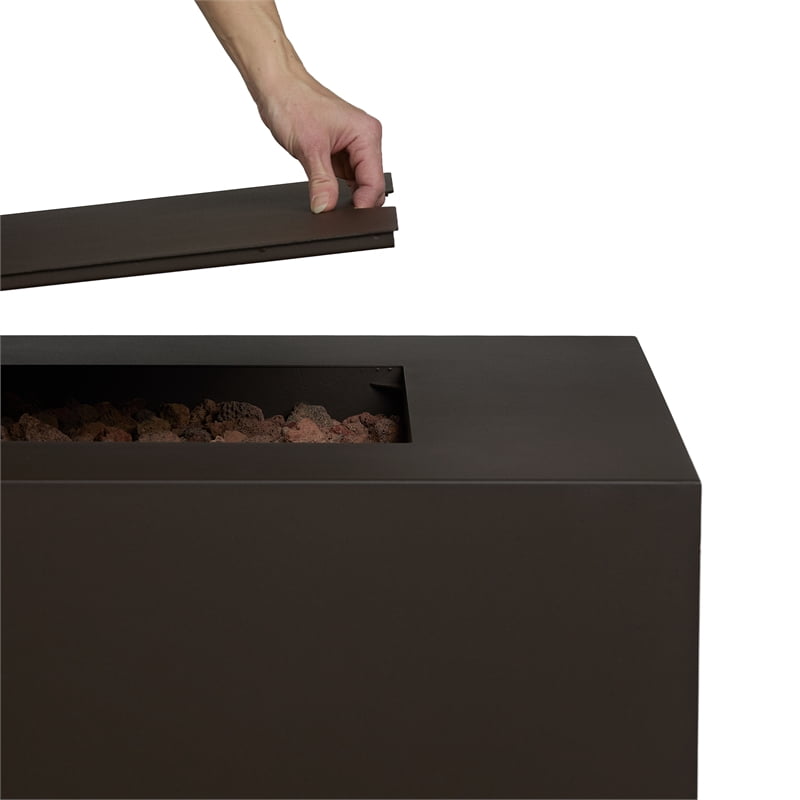 Real Flame Aegean 70-inch Rectangle Steel Propane or Natural Gas Fire Pit Table in Dark Bronze
