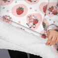 thumbnail image 3 of Oversized Wearable Blanket Hoodie,White Cow Strawberry Pattern Sherpa Blanket Hoodie with Super Pockets,Super Warm Fuzzy Pullover for Women & Men, 3 of 6