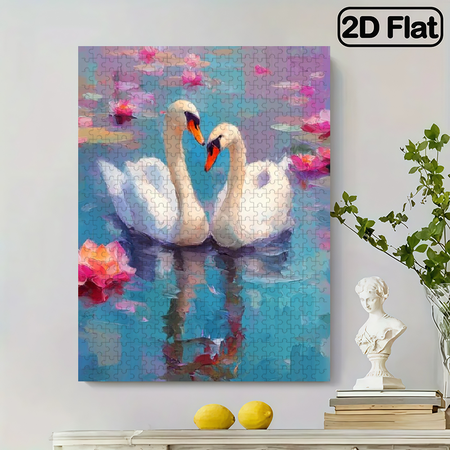 500 pieces of animal puzzle. A pair of white swans are swimming in the lake. Interesting puzzle game. Unique creativity. Suitable for decorating living rooms. 20.4 * 14.9 inches.