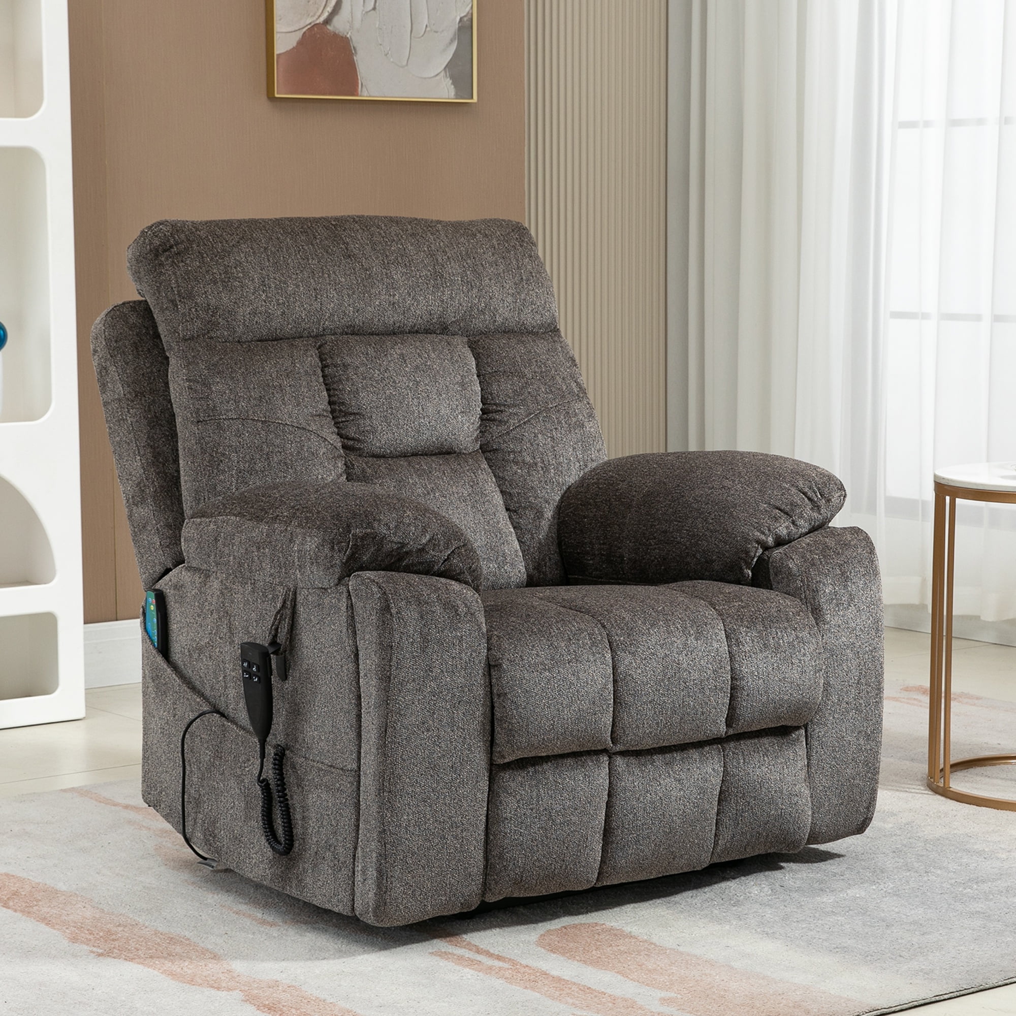 Oversized Power Lift Recliner Chair with Massage and Heat for Elderly, UHOMEPRO Large Wide Seat Recliners for Big and Tall, Safety Motion Reclining Mechanism with Hidden Cup Holder, Dark Brown