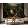 thumbnail image 4 of Library Tapestry Misty Witchy Fantasy Forest Wall Tapestry Large Book Tree House Medieval Tapestries for Study Room Bedroom Home Wall Art 90x70in, 4 of 6