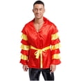 thumbnail image 2 of Sxiwei Mens Rumba Samba Dance Costume Long Sleeve Coat Tunic with Belt for Carnival Halloween Party Burgundy XXL, 2 of 7