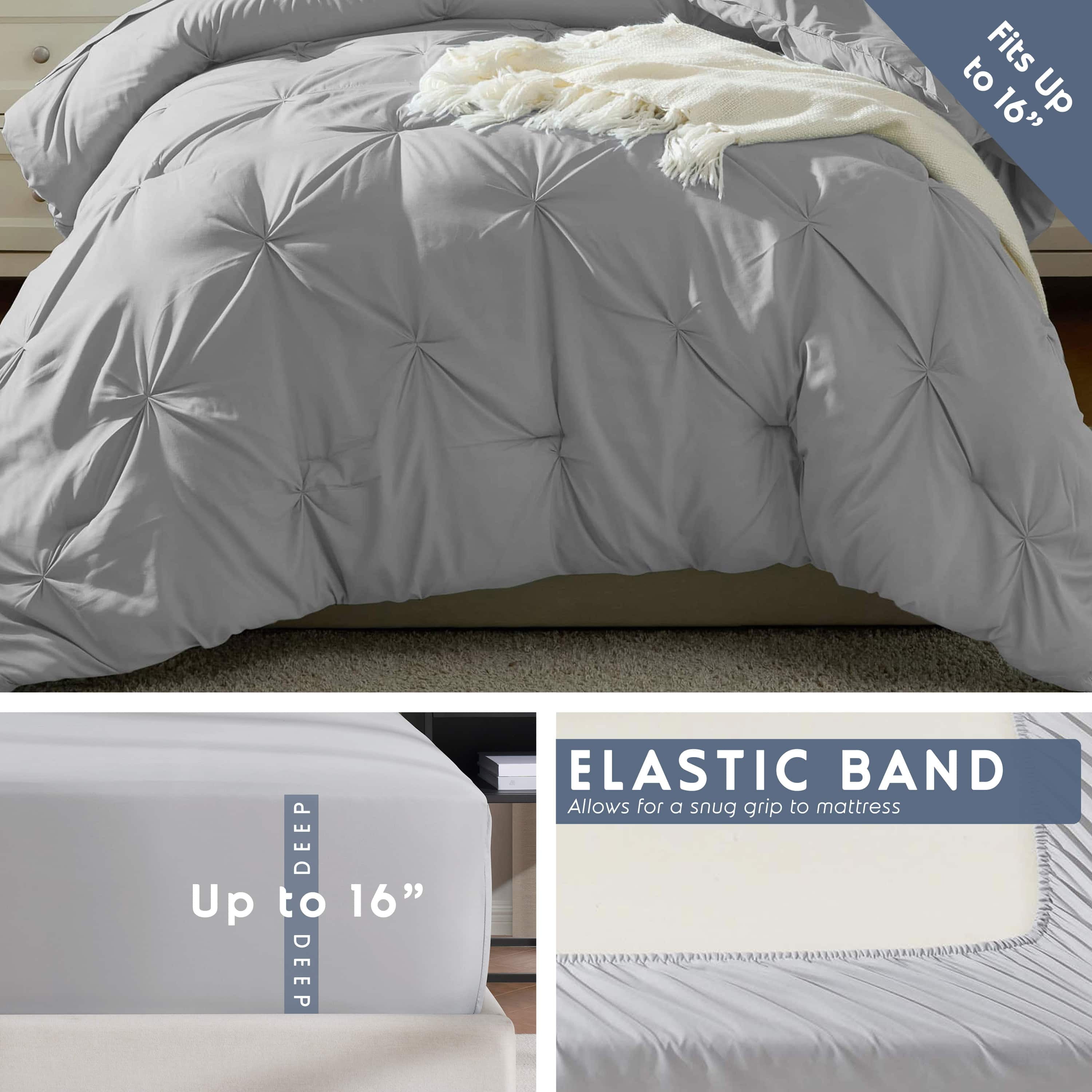 LammaLoe Twin XL Comforter Sets, 5 Piece Bed In A Bag Pintuck Bedding Sets, Dark Grey