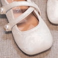 thumbnail image 5 of Girls Ankle Strap Flats Toddler Dress Shoes Kids Walking Shoes Crisscross Strap Pearl Decor Soft Sole Casual Party School Everyday Wear, 5 of 6
