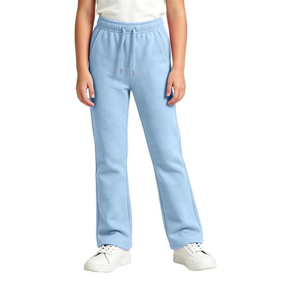 Unisex Flared Sweatpants for Kids, Solid Color Drawstring Bootcut Trousers With Side Pockets, Lightweight Fabric for Sports Casual Wear Sky Blue 160