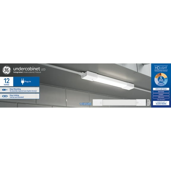 GE LED 12in Undercabinet Light Fixture Plug-in Bar