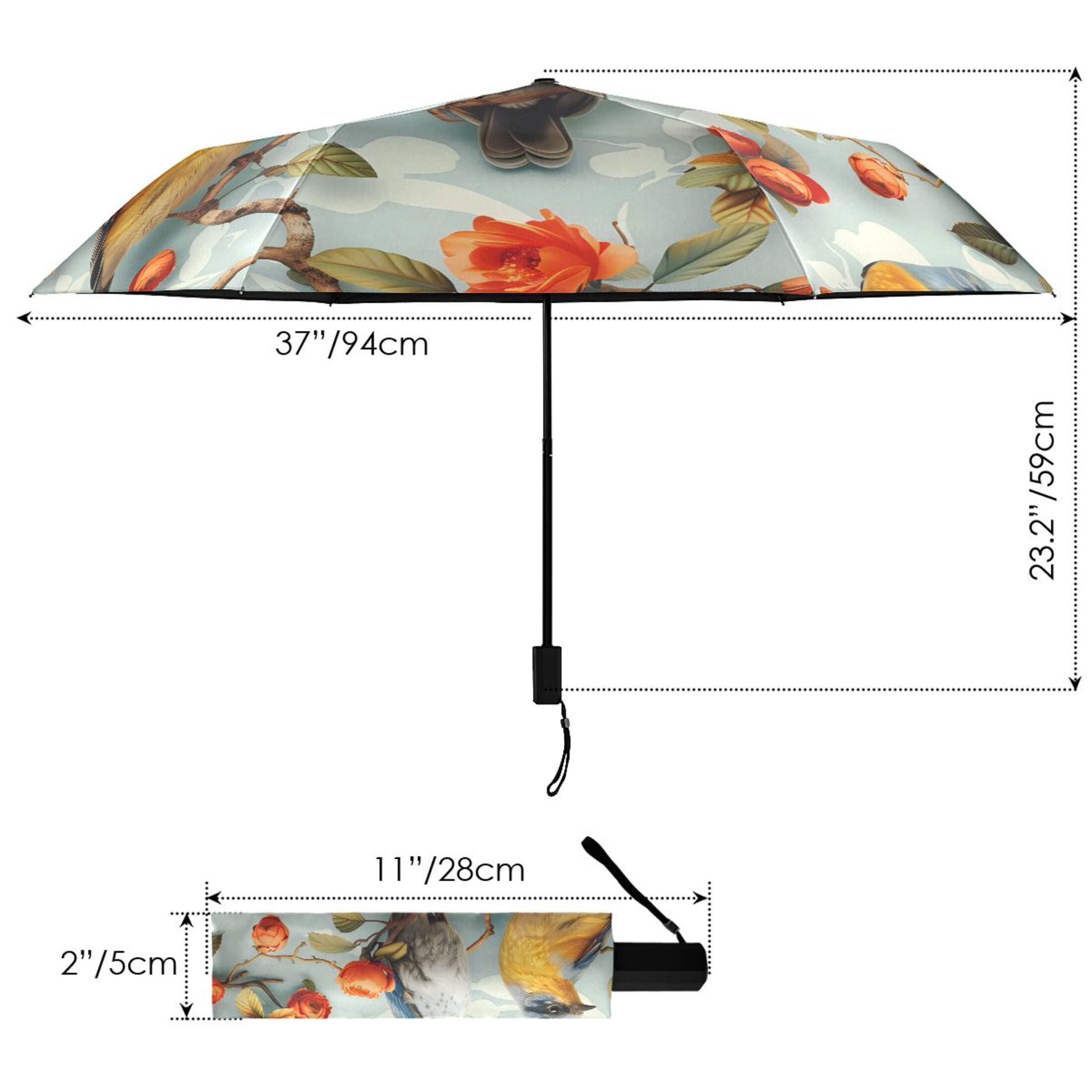 ALAZA Birds on Flowers UPF 50+ Compact Folding Umbrella for Rain Travel Umbrella Packable
