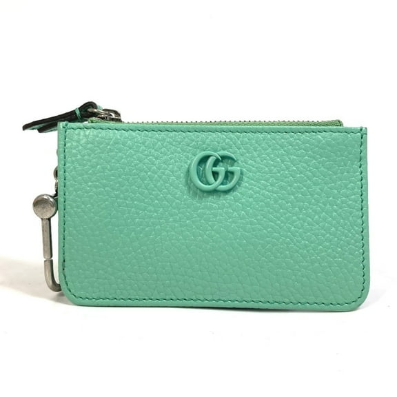 Pre-Owned GUCCI 701070 GG Marmont Leather Card Case/Coin Case for Women, Green (Good)
