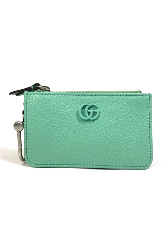 Pre-Owned GUCCI 701070 GG Marmont Leather Card Case/Coin Case for Women, Green (Good)