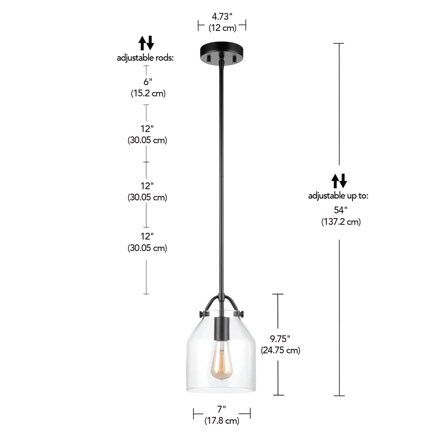 Globe Electric 1-Light Matte Black 54" Pendant Light with Clear Glass Shade, 91006245