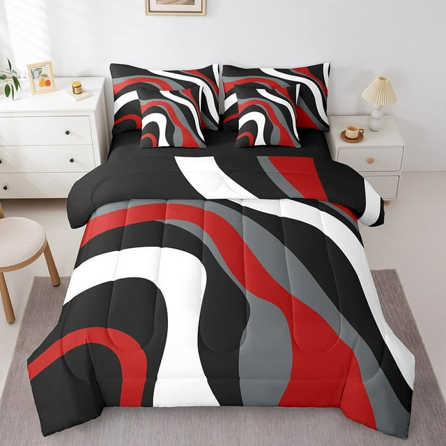 Erosebridal Abstract Geometry Lines Bed in a Bag Full Size,Trippy Swirl Bed Set,Geometric Swirl Bedding Full Size,Ultra Soft Room Decorative Reversible,7 Pieces