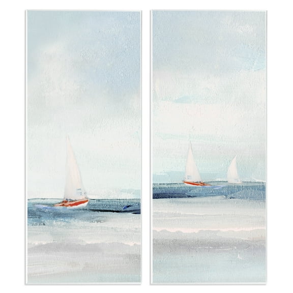 Stupell Industries Sailboats near Shoreline Nautical & Beach Painting Unframed Art Print Wall Art, 7 x 17, Set of 2