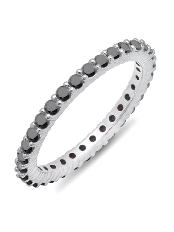 Collection 1.00 Carat (ctw) 18k Round Black Diamond Ladies Eternity Stackable Ring Wedding Band 1 CT, White Gold