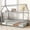 Grey, variant on House Floor Bed with Roof Frame, Twin Size Wooden Floor Bed with Safety Fence, Natural Rubber Wood Canopy Bed Frame for Playroom & Bedroom, Natural Wood Tone