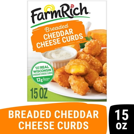 Farm Rich Breaded Wisconsin Cheddar Cheese Curds in a Crispy Coating, Regular, 15 oz (Frozen)