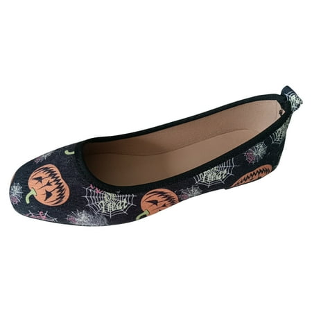

Jungdeepe Ladies Pumpkin Printed Large Size Flat Shoes Casual Shoes