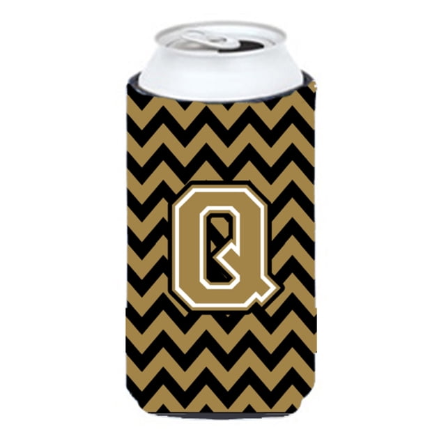 Letra Q Chevron Negro Y Dorado Tall Boy Bebida Aislador Hugger Cj1050-Qtbc