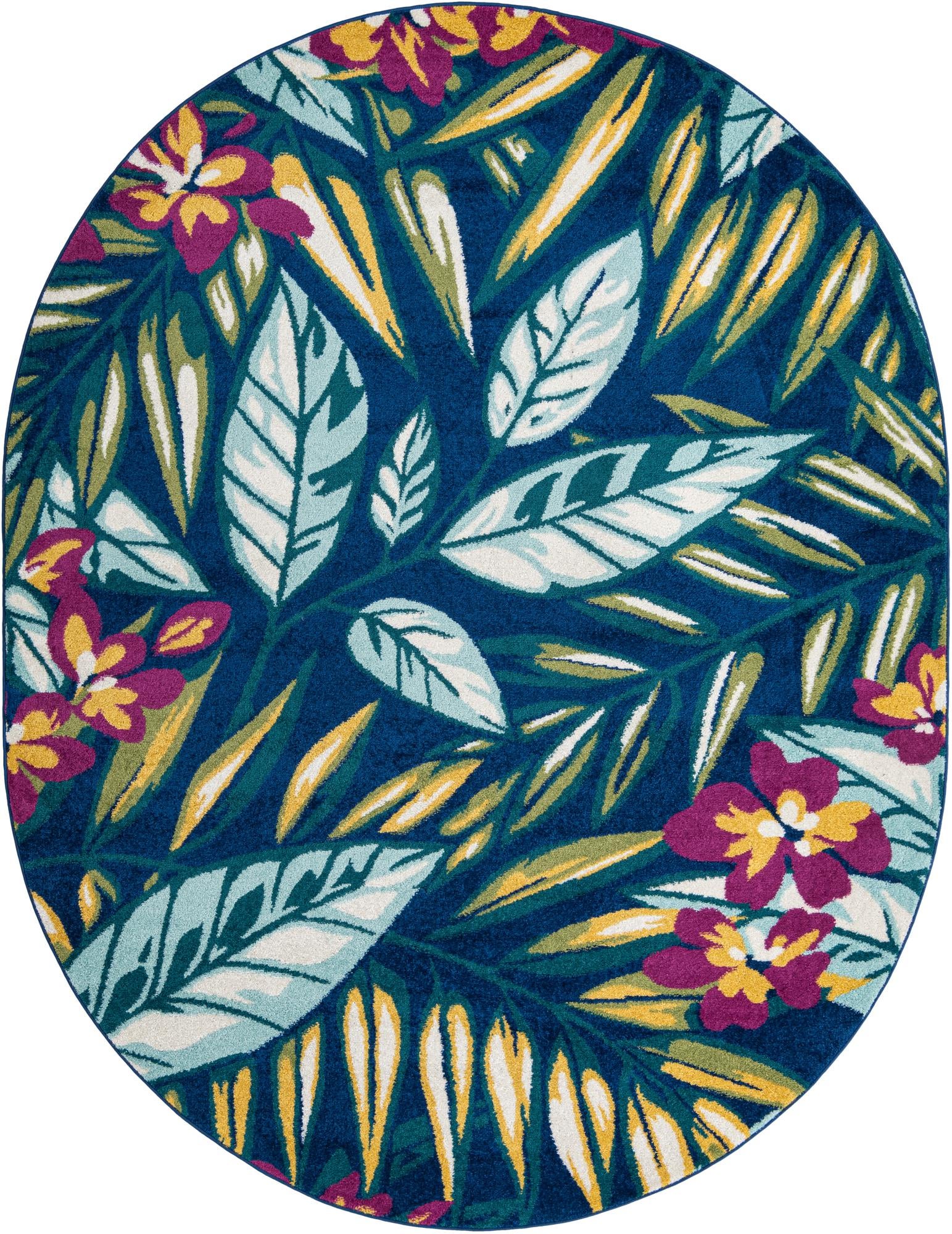 Bloom Collection Rug 8' x 10' Oval Navy Blue MediumPile Rug