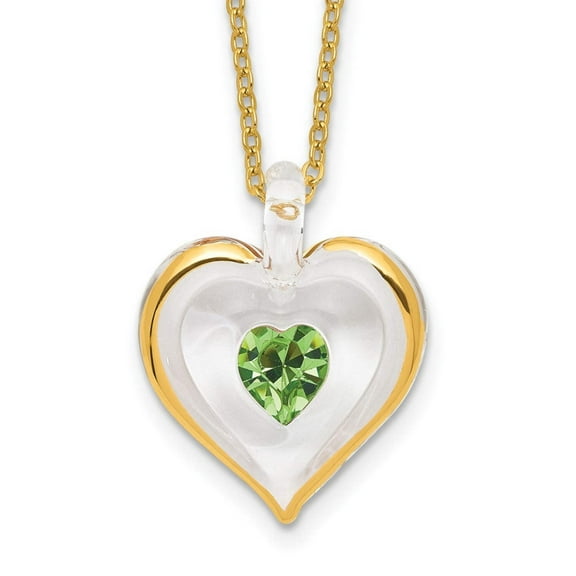 August Gold Trim Swarovski Birthstone Heart 18 inch Necklace GM9407