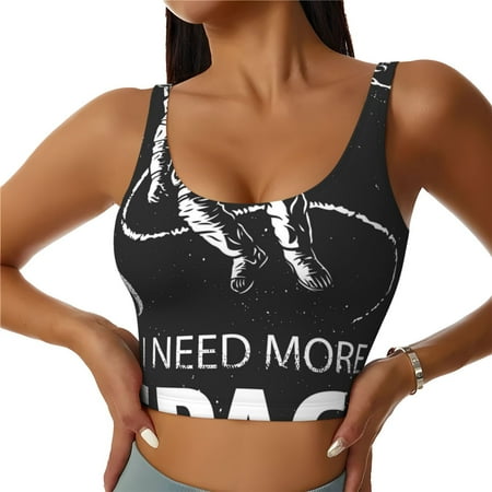 Jgfou I Need More Space Print Womens Sports Bra - Padded Workout Sports Bras Crop Tank Top