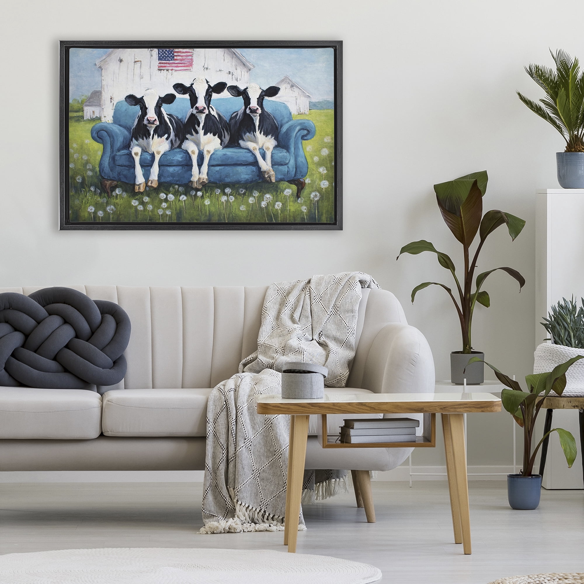 Stupell Industries Barnyard Sofa Sisters Black Framed Floater Canvas Wall Art, design by Tina LeCour