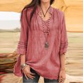 thumbnail image 2 of LEAVINGSUO Fall Winter V Neck Long Tops for Women, Womens Tops Women Solid Color V Neck Lace Splicing Fold Three Quarter Sleeve Blouses Tops, 2 of 5