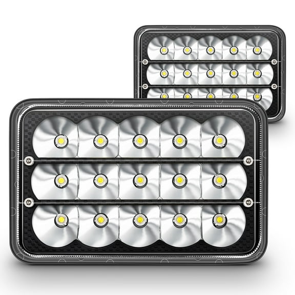 2pc Universal 4x6 45W LED Rectangular Sealed Beam Headlight Assembly with Black Housing [H4 Socket] [High/Low Beam] [IP67] (H4651 H4652 H4656 H4666 H6545 Replacement) - For Jeep Wrangler & More