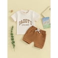 thumbnail image 3 of Musuos Toddler Boy Summer Clothes 6 12 18 24M 3T Letter Print Short Sleeve T-Shirt with Elastic Solid Color Waist Shorts 2Pcs Outfit, 3 of 10