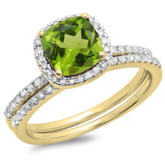 1.75 Carat (ctw) 18K Yellow Gold Cushion Cut Peridot & Round Cut White Diamond Ladies Bridal Halo Engagement Ring With M