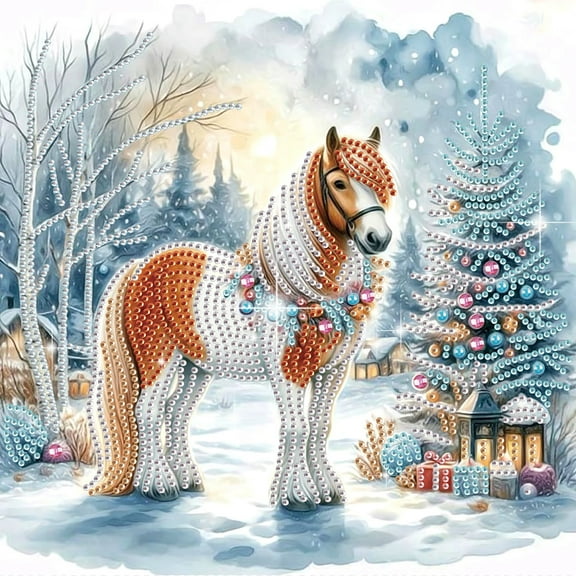 5D DIY Diamond Painting Kit Christmas Horse with Unique Diamond Shapes Handcrafted Artwork Ideal for Beginners and Adults Perfect for Home Wall Decor and Holiday Gifts
