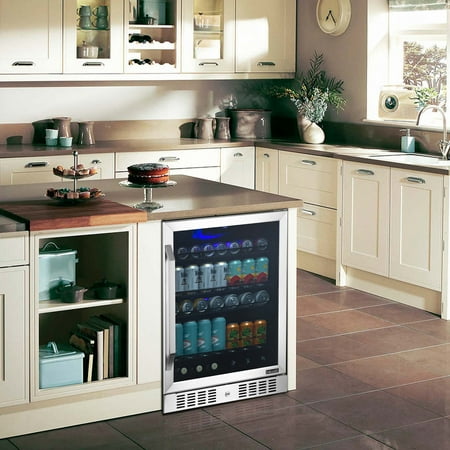 NewAir - 177-Can Built-In Beverage Cooler with Precision Digital Thermostat, Adjustable Shelves, and Triple-Pane Glass - Stainless Steel